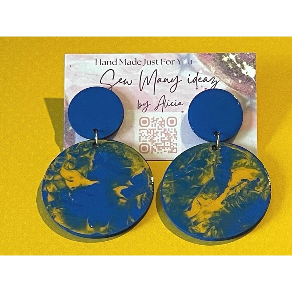 Pacers Inspired Basketball Earrings | 2 Inch Yellow & Navy Blue | Game Day Jewel